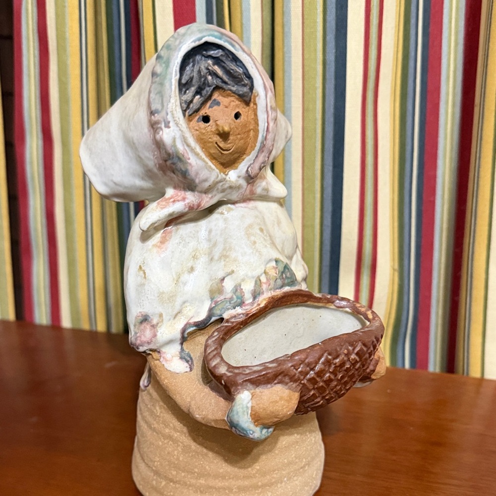 Metlox Poppytrail Folk Art Pottery Planter Lady with Basket